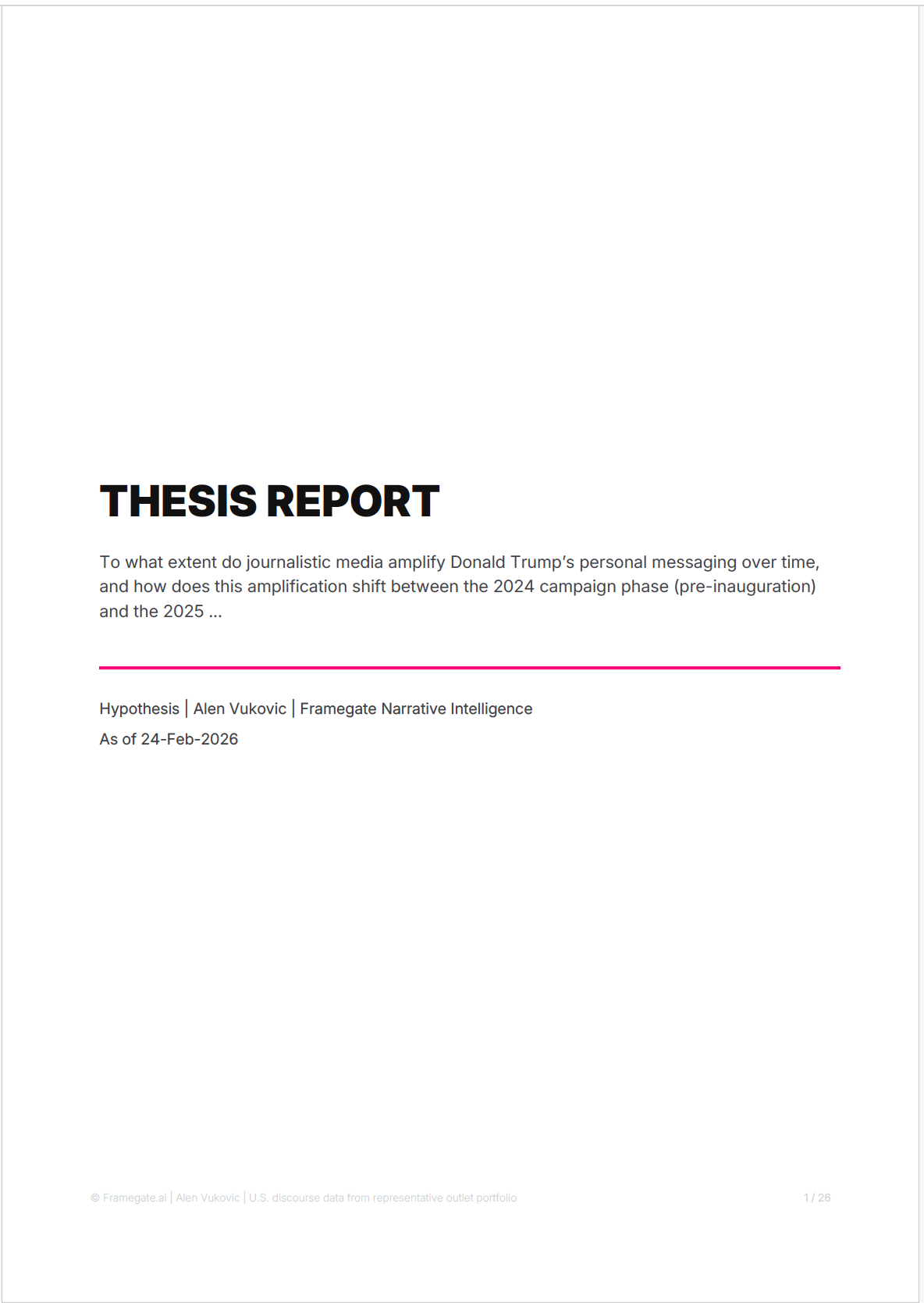 FRAMEGATE Thesis Report: Cover page showing research question, author, and date